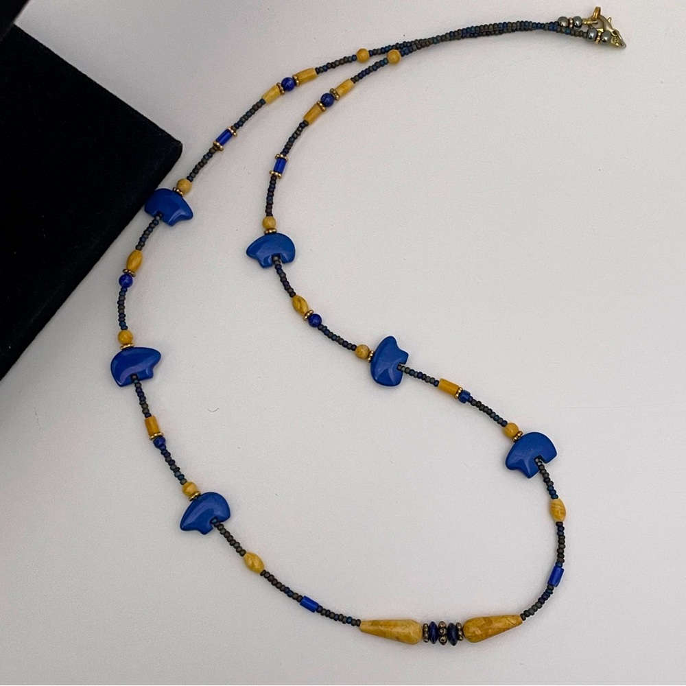 Vintage NATIVE AMERICAN Sun Bear Real Stone Boho Southwestern Western Necklace